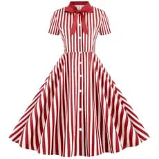 Verão novo estilo roupas femininas mais magro olhar listrado de manga curta borboleta Festival Polka Dot Print festa gol