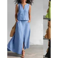 2026 europeu americano Cross-Border novo estilo feminino cor sólida moda com decote em V sem mangas topo Casual Diagonal