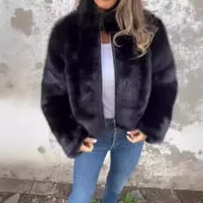 Jaqueta de pele sintética2024 europeu americano Cross-Border feminino novo estilo outono inverno pele sintética gola alt