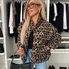 2025 outono inverno americano Retro quente menina leopardo impressão jaqueta feminina novo estilo solto jaqueta Casual D