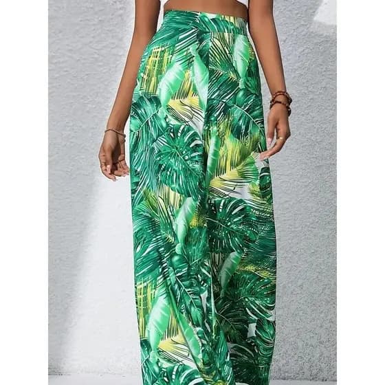 Calças de perna larga2026 primavera verão europeu americano novo estilo feminino impressão Casual simples cintura alta c