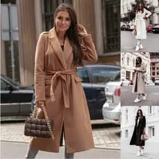 Senhoras moda roupas-up casaco outono inverno simples cáqui manga comprida com decote em V jaqueta de lã com cadarço