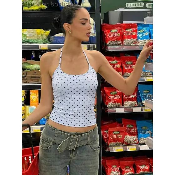 top Suspensor Com Gola De Bolinhas Para Meninas Quentes