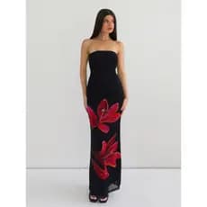 Estilo europeu americano Cross-Border roupas femininas 2025 verão novo estilo exclusivo impresso uma linha pescoço tubo