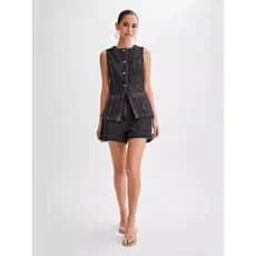 Conjunto saia europeu americano 205 primavera verão Casual sem mangas cintura alta terno feminino Denim Shorts moda tern