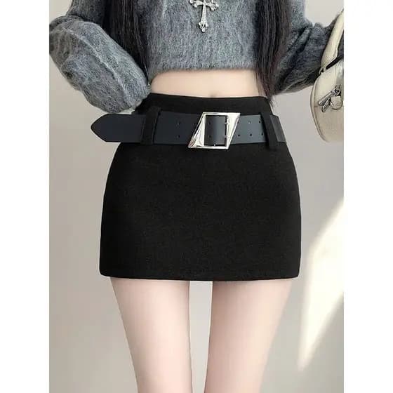 Bonito único Super bonito 2026 outono inverno novo estilo roupas femininas saia de lã a linha saia curta