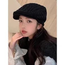 Estilo britânico Retro malha chapéu de lã 2025 novo estilo boina feminino outono inverno frente chapéu forro lã boné que