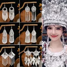 Brincos de estilo exótico Yunnan miao minoria étnica étnica miao brincos de prata Retro exagerados acessórios de desempe