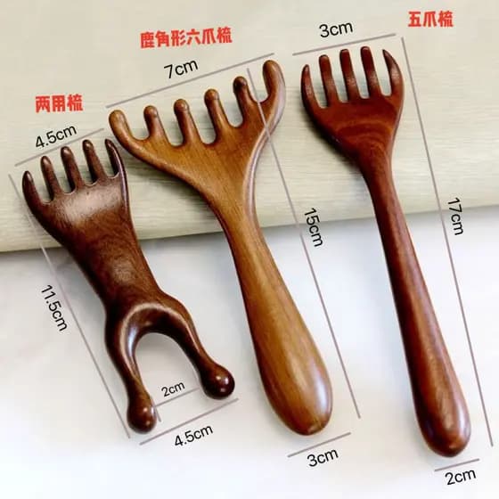Pente de massagem de cinco garras de sândalo dourado, massageador de cabeça, pente meridiano de dragagem, terapia de cou