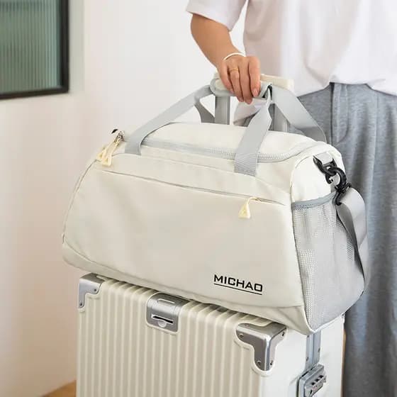 Bolsa de viagem feminina de grande capacidade, leve, curta distância, viagem, separação seca e úmida, pode cobrir bolsa