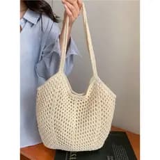 Estilo coreano chique crochê saco grade feminino primavera verão beira-mar praia saco mão-tecido oco de um ombro Tote gr