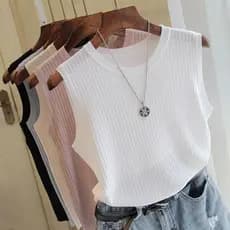 Colete interno de seda gelo feminino verão exterior usar camiseta sem mangas malha topo solto tamanho grande Bottoming e