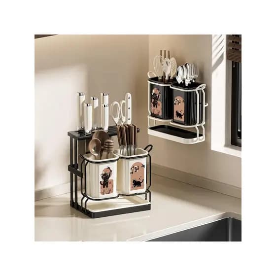 Estilo Medieval rack de cozinha faca rack pauzinho titular multifuncional bancada parede pendurado perfuração-livre dren