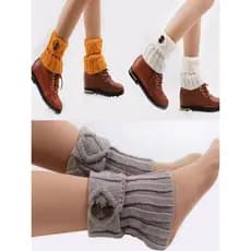 K Capa de malha para pés de lã feminina, capa quente para pernas, botão de punho, capa para bota, Leggings, meias, prote