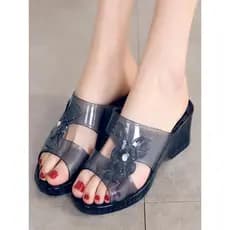 Flor de cristal strass cunha salto geléia moda sandálias transparentes chinelos feminino verão ao ar livre usar salto gr