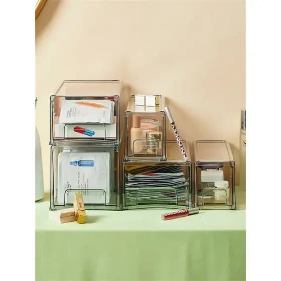 Transparente transparente acrílico tipo gaveta caixa de organização máscara caixa de armazenamento Desktop cosméticos pr