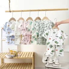 2025 novo estilo crianças Homewear terno meninos meninas solto estilo fino pijamas bebê ar condicionado terno de duas pe