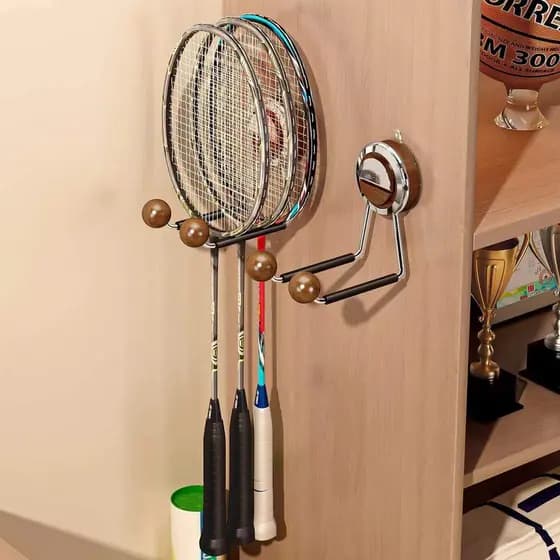 Rack de armazenamento de raquete de Badminton, sem perfuração, pendurado na parede, rack de exibição de raquete de tênis