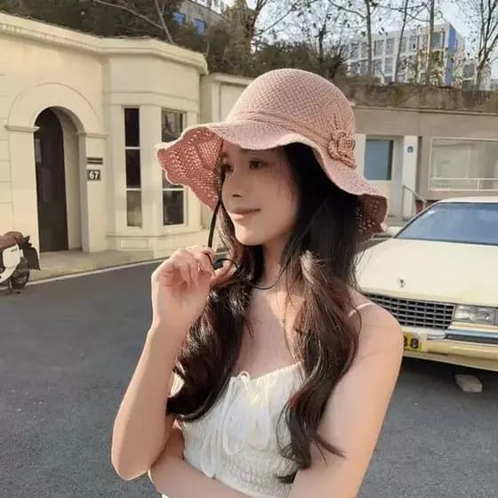 Chapéu rosa verão ao ar livre moda chapéu de sol feminino protetor solar balde chapéu feminino versão coreana onda grand
