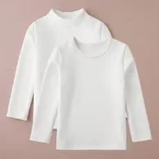 Camisa de fundo branca infantil de lã de lã puro algodão primavera outono manga comprida gola redonda camiseta meninos m