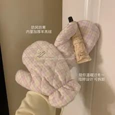Único outono inverno de pelúcia à prova vento Halter pescoço luvas forro lã engrossado ciclismo quente xadrez dedo luvas
