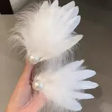 Super fada pena branca pérola grampo de cabelo elegante All-Match lado franja clipe de cabelo quebrado moda puro desejo