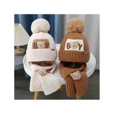 Outono inverno crianças chapéu meninos chapéu de lã meninas malha algodão quente chapéu do bebê cachecol conjunto de dua