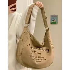 .Bolsa de lona mensageiro feminina 2026 novo estilo na moda americano Retro bolsa de ombro grande capacidade estudante c