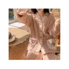 Inverno Coral velo pijamas conjunto feminino outono inverno engrossado quente Cardigan camisola pode usar fora doce Home