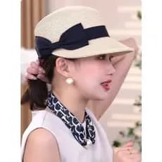 Chapéu protetor solar de verão 2026 novo estilo Bowknot estilo ocidental reduzindo a idade rosto pequeno chapéu de palha