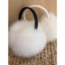 Inverno novo estilo branco imitação de pele de raposa cinto preto grandes earmuffs quente pelúcia proteção de ouvido sac
