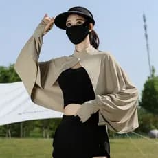 Protetor solar xale feminino verão ciclismo condução Anti-ultravioleta blusa manto respirável solto de manga comprida ja