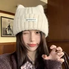 Chapéu de orelha de gato feminino outono inverno estilo coreano circunferência da cabeça grande bonito quente proteção d
