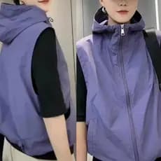 Verão 2026 novo estilo com capuz sem mangas cor sólida colete protetor solar roupas femininas moda Casual ao ar livre co