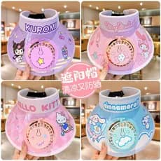 Kuromi Chapéu de fã infantil feminino verão protetor solar oco chapéu de sol de desenho animado com ventilador chapéu de