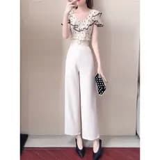 Único/conjunto alto frio irmã real estilo terno feminino 2026 novo estilo verão moda calças de perna larga Chiffon calça