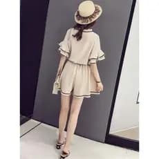 Verão novo estilo versão coreana solto estilo Hong Kong pequena folha de lótus manga Chiffon topo feminino cintura alta