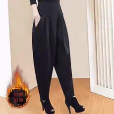 Preto calças casuais femininas primavera outono inverno velo-velo Harem calças soltas mais magro olhar All-Match cintura