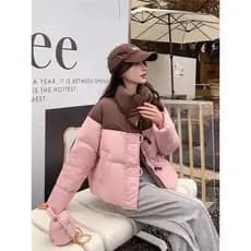 2026 curto para baixo costura acolchoado jaqueta contraste cor novo estilo solto Croissant pequeno inverno acolchoado ja