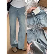 Arco bordado calças de brim retas femininas primavera novo estilo Plus Size gordura mm cintura alta solta mais magro olh