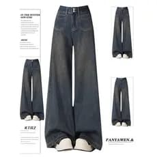 Tamanho grande cintura alta perna larga Jeans feminino primavera novo estilo pequeno gordura mm solto preguiçoso Drape R