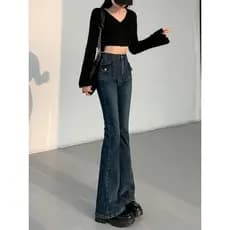 Tamanho grande cintura alta Micro-Flap Jeans feminino 2026 primavera novo estilo calças largas gordura mm estiramento fi