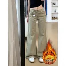 Velo-velo engrossado cáqui não-Legging Micro-Flap Jeans feminino primavera Plus Size gordura mm mais magro olhar Stra