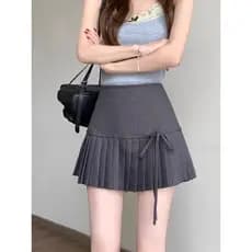 Estilo doce saia plissada pequena saia cinza feminina verão cintura alta Anti-reflexo a linha saia preta saia curta xs