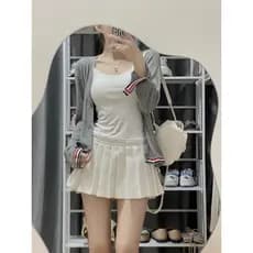 Saia plissada branca feminina pequena saia curta primavera cintura alta All-Match estilo Preppy Mini saia a linha saia x