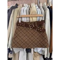 Pequena saia xadrez de lã feminina outono inverno saia café cor a linha saia Hip-embalado saia curta inverno saia xadrez