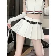 Menina quente branco saia plissada feminina pequena saia verão cintura alta a linha saia estilo Preppy saia Anti-reflexo