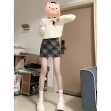 P xadrez saia de lã feminina pequena estilo Preppy outono saia xadrez Hip saia curta a linha saia xs