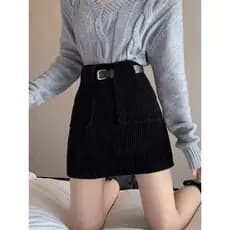 Saia de cintura alta feminina pequena 2023 outono inverno preto veludo saia curta Hip saia mais magro olhar a linha saia