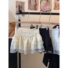 Saia de bolo de renda branca estilo balé saia inchada feminina primavera saia evasê pequena saia de princesa xs